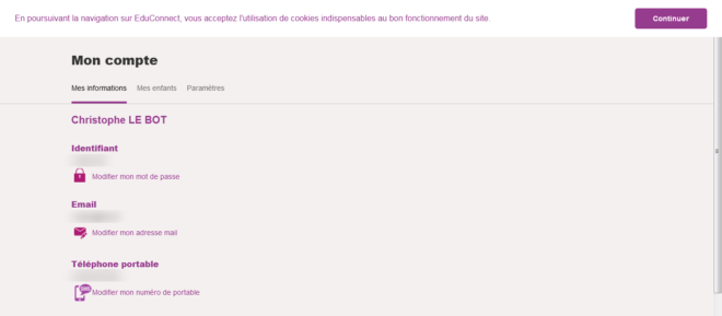 Page Mon compte dans EduConnect
