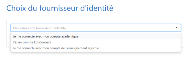 Liste des options du sélecteur de fournisseur d'identité